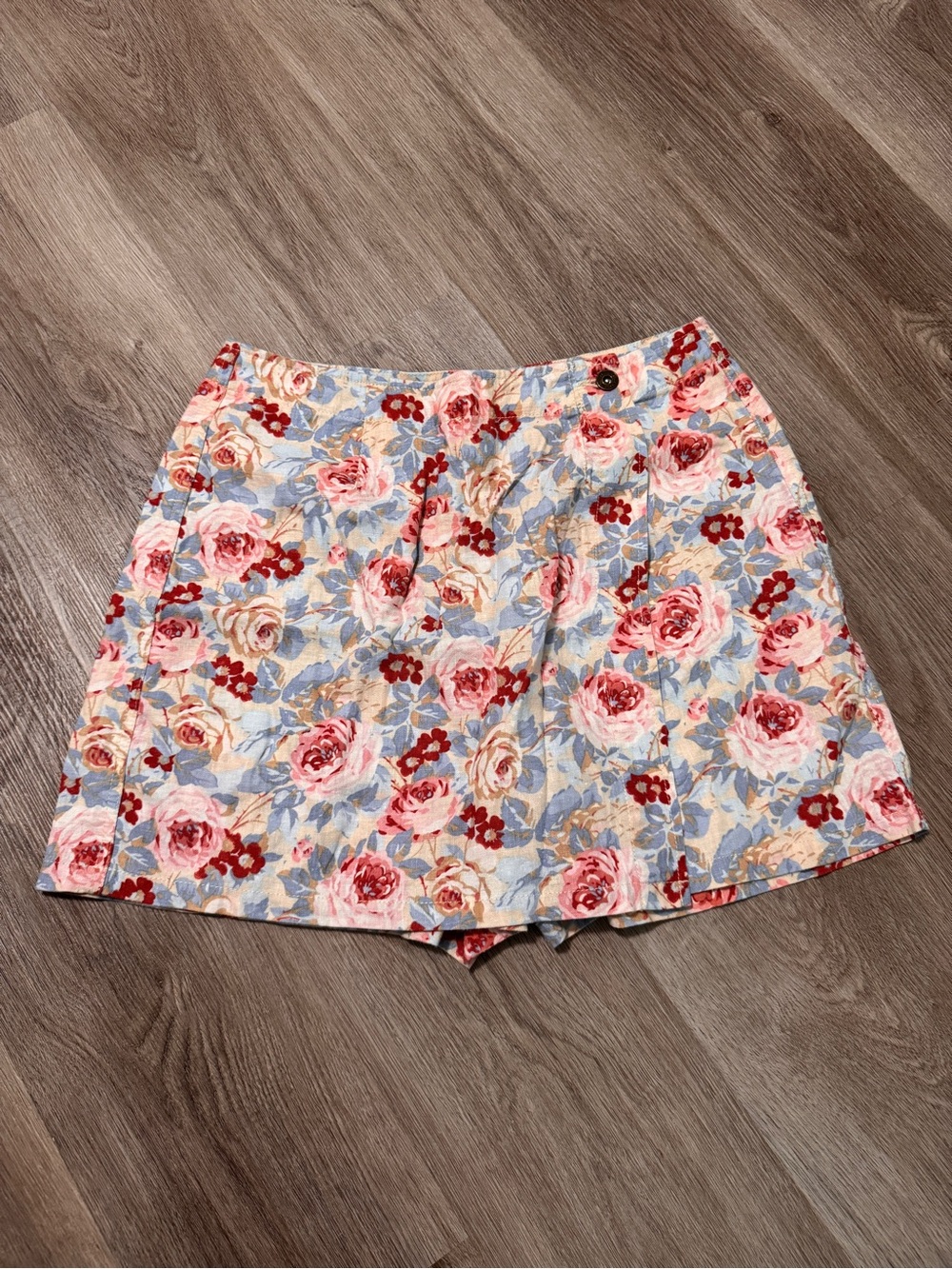 Liz Claiborne Lizwear Petite Floral Skirt 12 Pink Blue Vintage Wrap